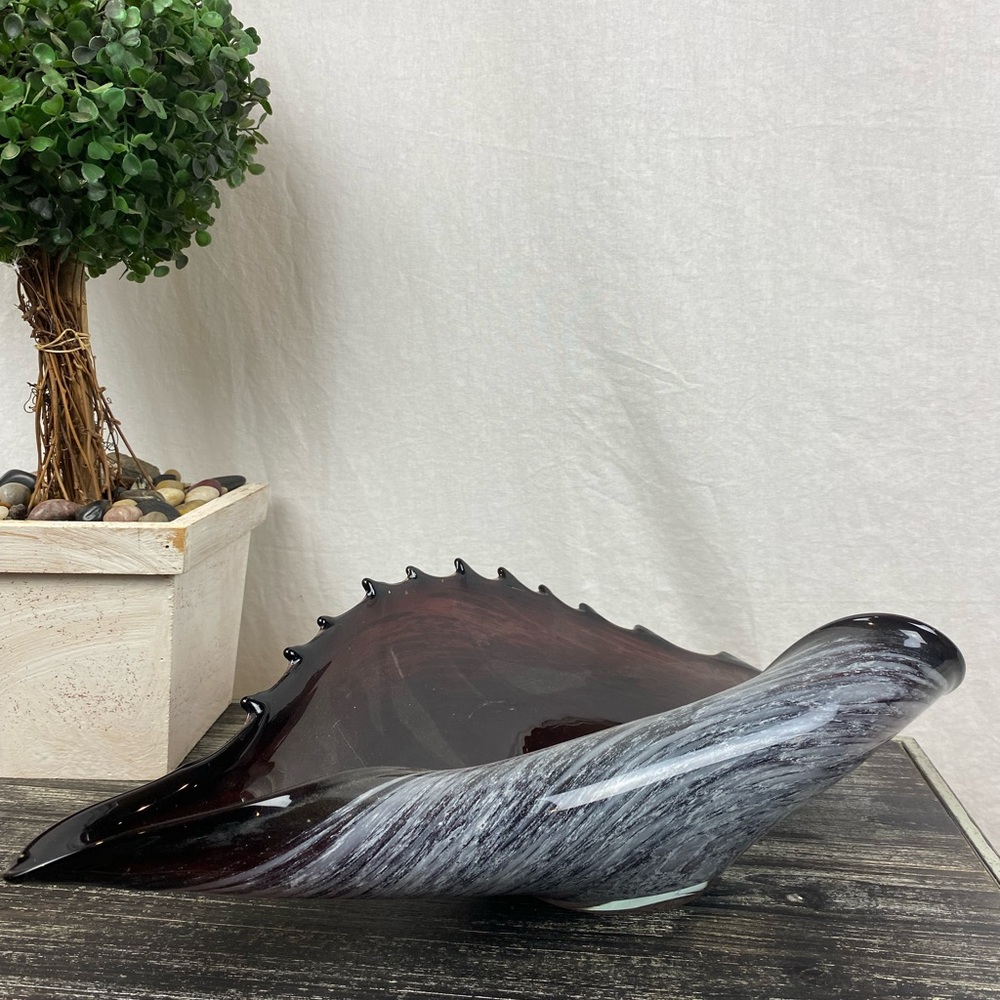 Polish Hand Blown‎ Gray & Brown Shell Glass Decorative Vase